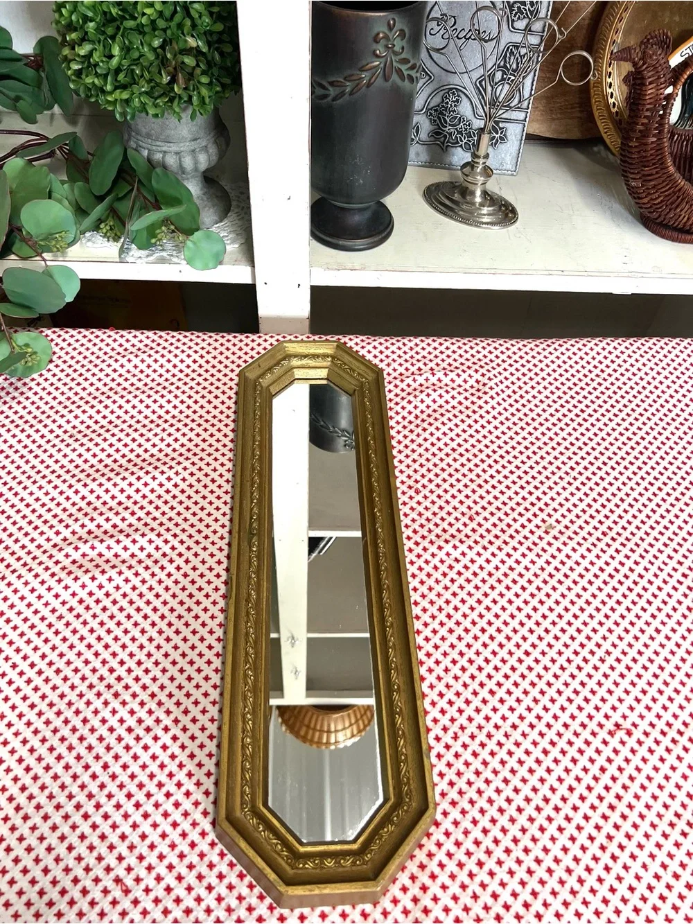 Vintage home interior gold resin mirror oblong wall decor grandma core regency